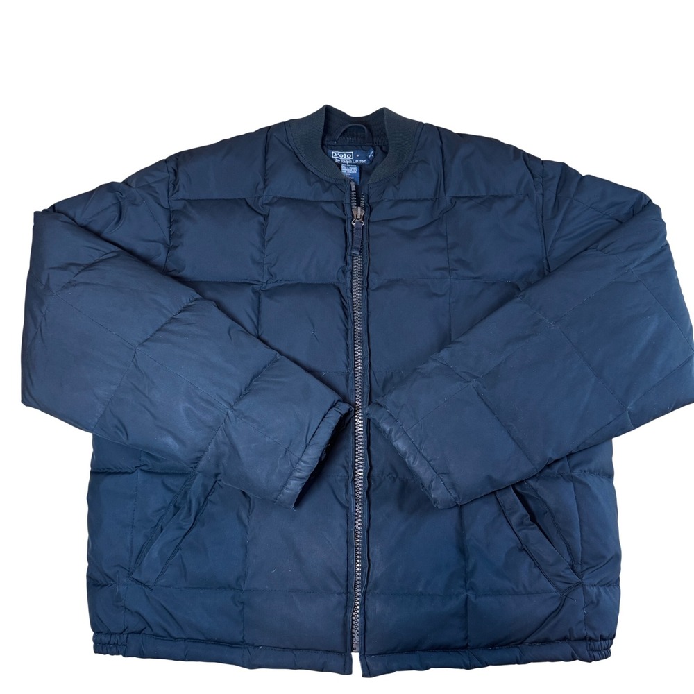 Vintage Polo Ralph Lauren Black Down Puffer Jacket Square Quilt Bomber Men's L‎